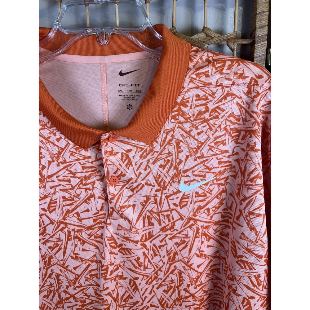 Nike Golf XXL 2XL Dri Fit Printed Polo Shirt Shirt Orange Multi Short Sleeve
